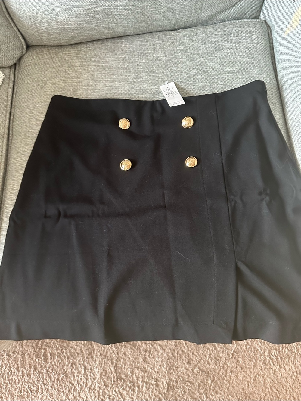 LOFT Black Mini Skirt with Decorative Gold Buttons